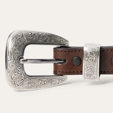 Stetson Brown Croco Print Tooled Tapered Belt