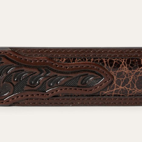 Stetson Brown Croco Print Tooled Tapered Belt