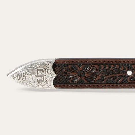 Stetson Brown Croco Print Tooled Tapered Belt