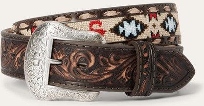 Stetson Embroidered Tooled Tab Belt