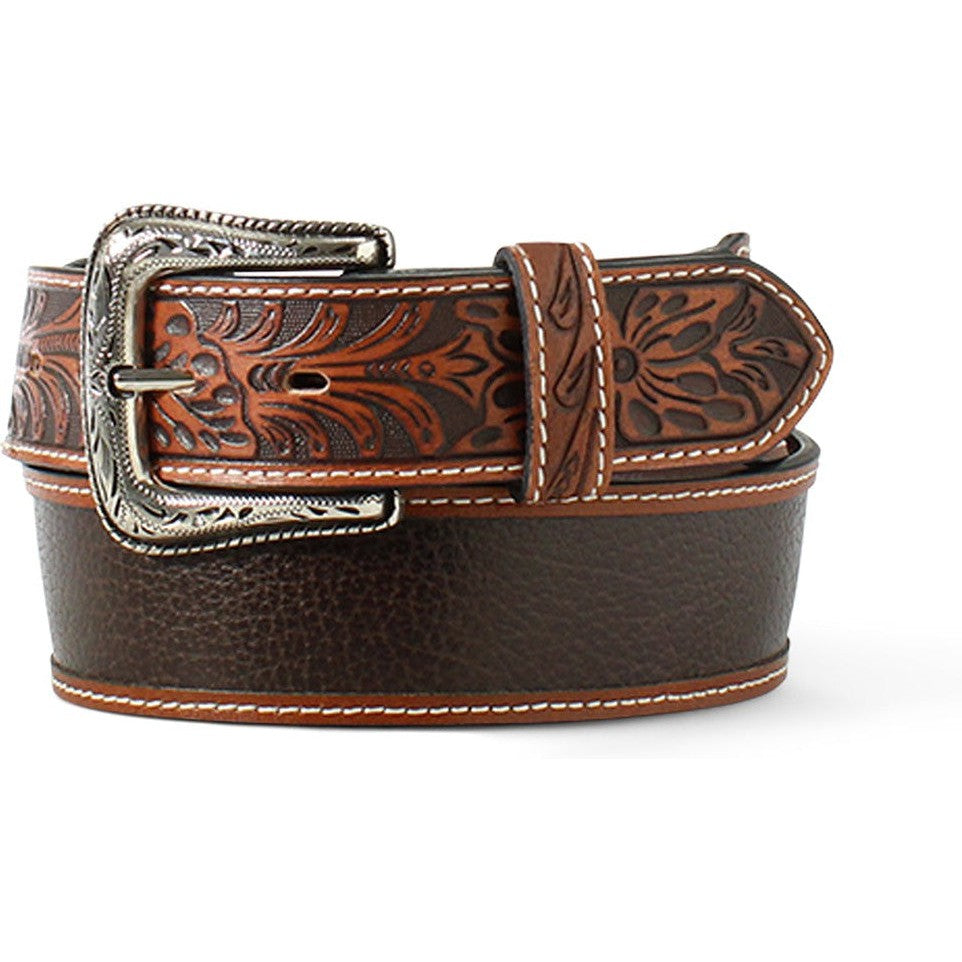 Ariat Brown Pebbled Leather Belt with Tooled Tabs
