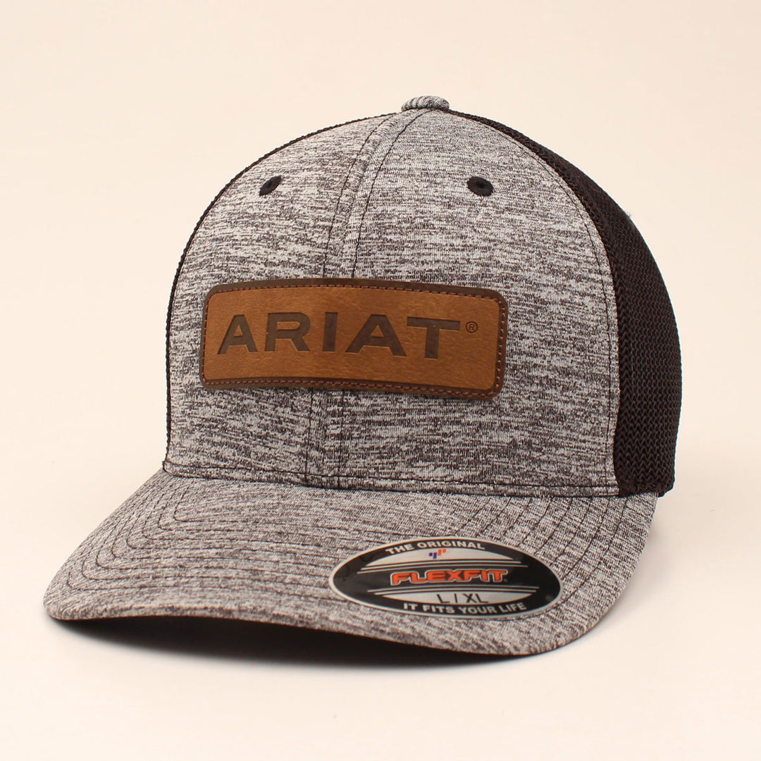Ariat Black Heather with Logo Leather Patch Flex Fit Ball Cap