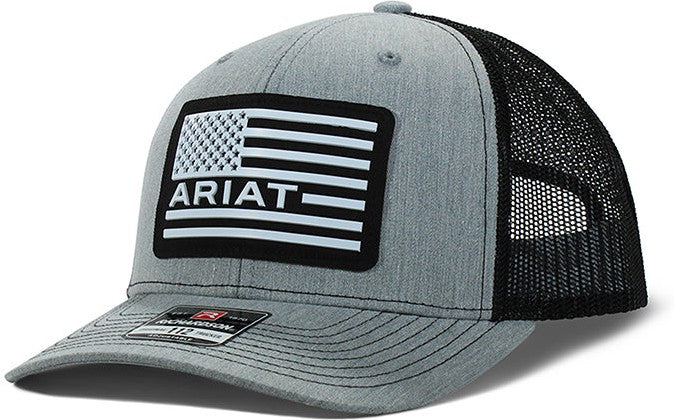Ariat Black Rubber USA Flag Patch Heathered Grey Hat