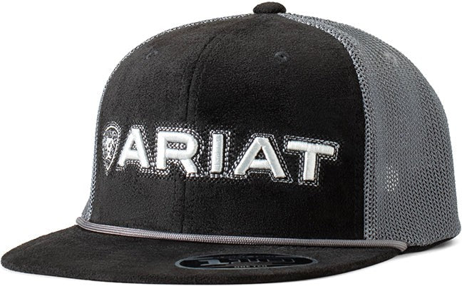 Ariat Black Roughout and Grey Logo FlexFit Hat