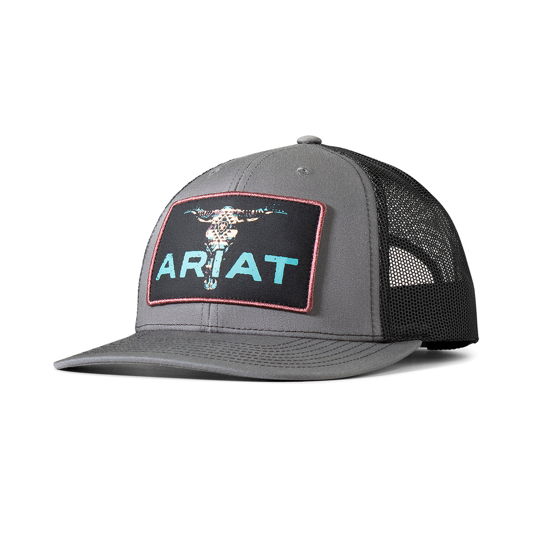 Ariat Charcoal with Southwest Bull Skull Patch Ball Cap