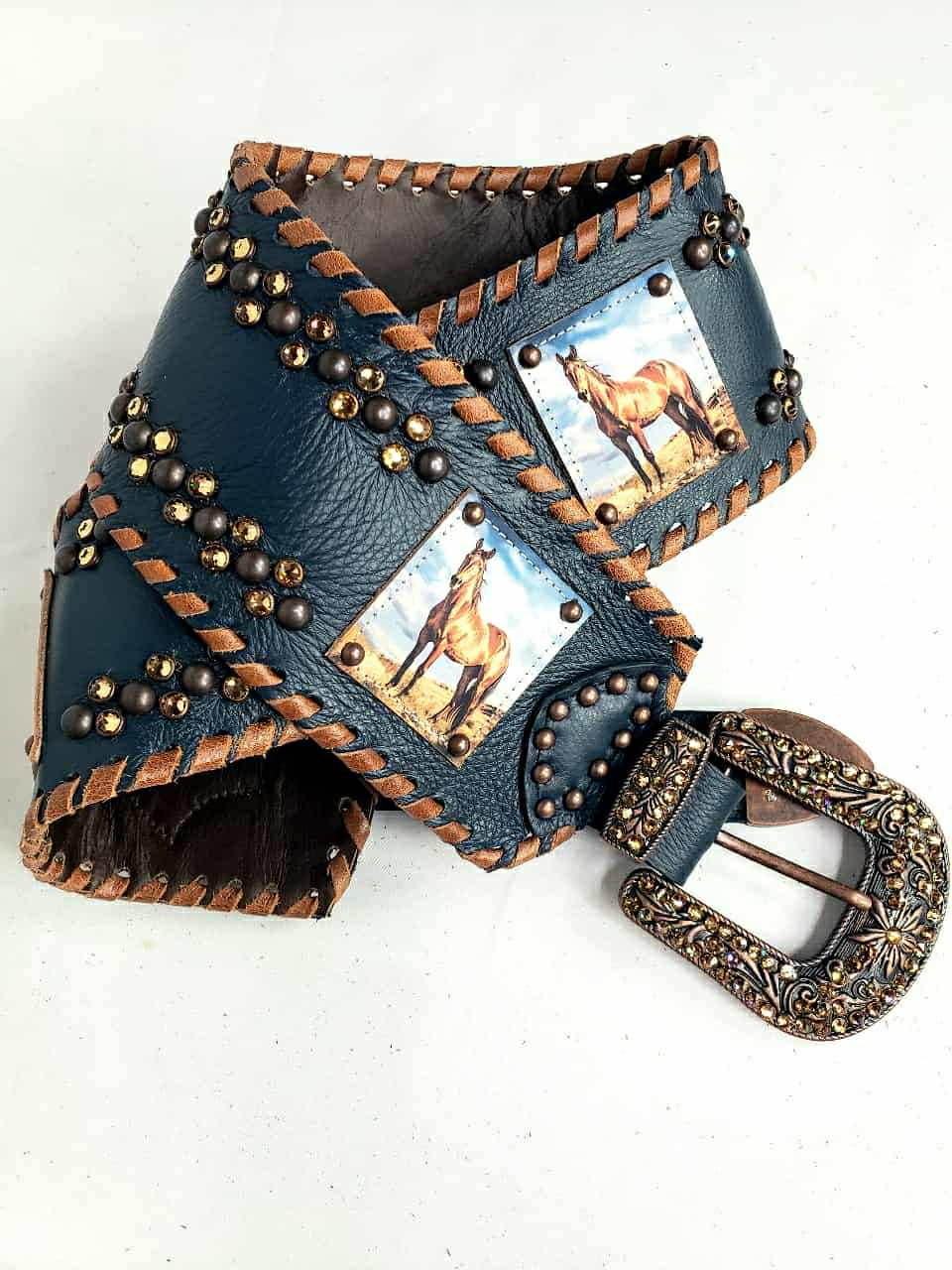 KurtMen Navy Indigo Patches Wide Belt