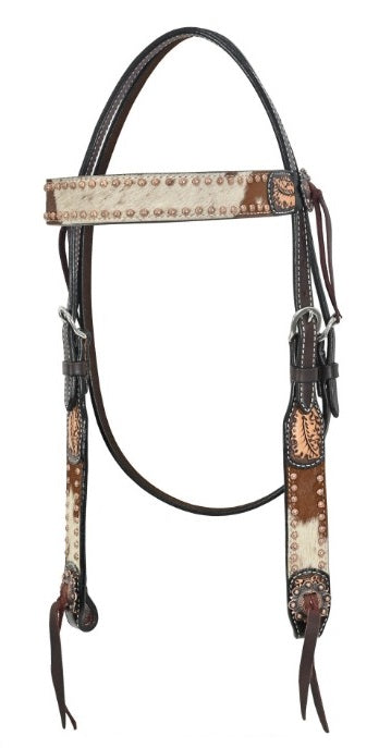 Rafter T Ranch Hair On with Floral Spots Browband Headstall