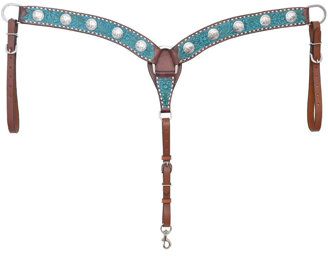 Rafter T Ranch Turquoise Buckstitched Buffalo Nickel Breast Collar