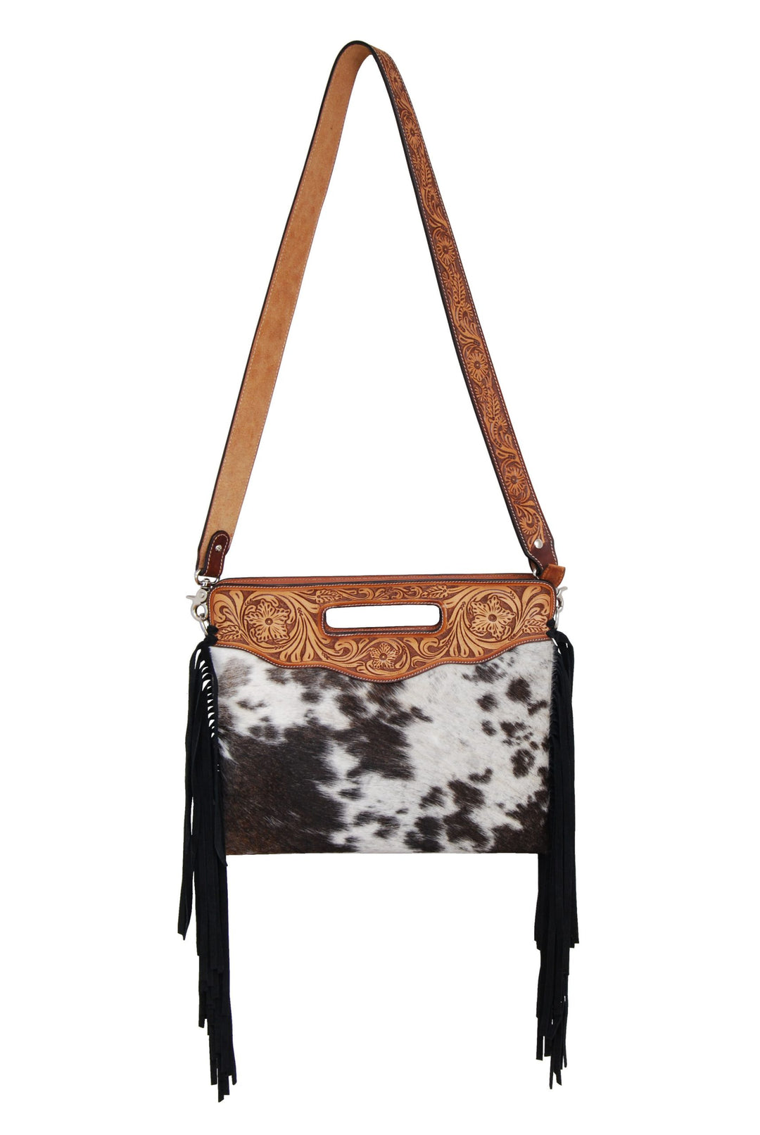 Rafter T Ranch Cowhide with Black Fringe Crossbody Bag