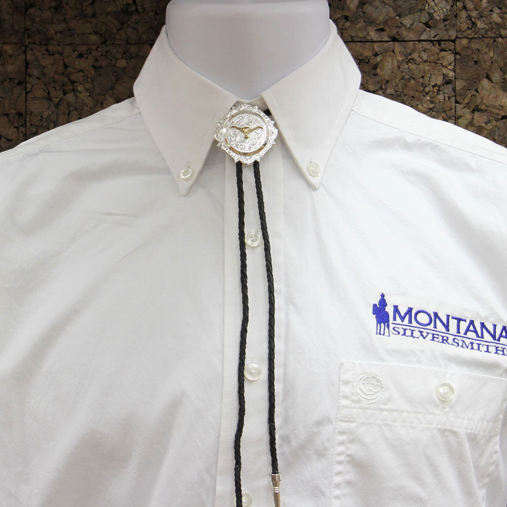 Montana Silversmiths Silver and Gold Longhorn Button Bolo Tie