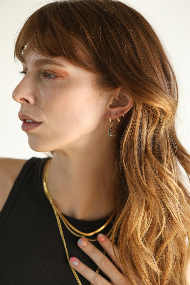 Rachel Nathan Black Moon with Black Accents Huggie Earrings