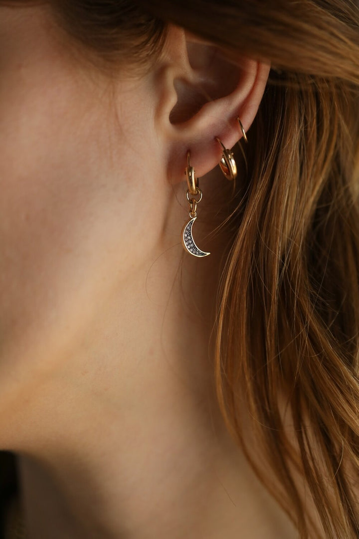 Rachel Nathan Black Moon with Black Accents Huggie Earrings