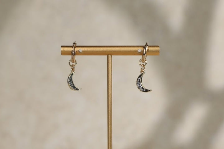 Rachel Nathan Black Moon with Black Accents Huggie Earrings