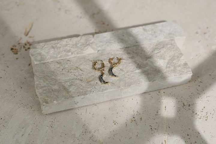 Rachel Nathan Black Moon with Black Accents Huggie Earrings