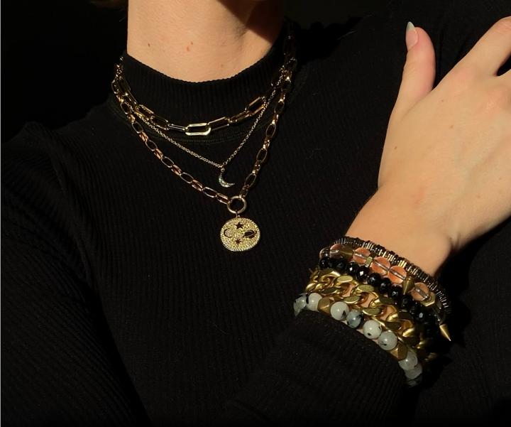 Rachel Nathan Black Pavé Moon Mini Necklace