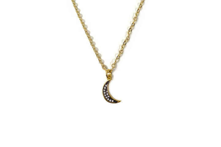 Rachel Nathan Black Pavé Moon Mini Necklace