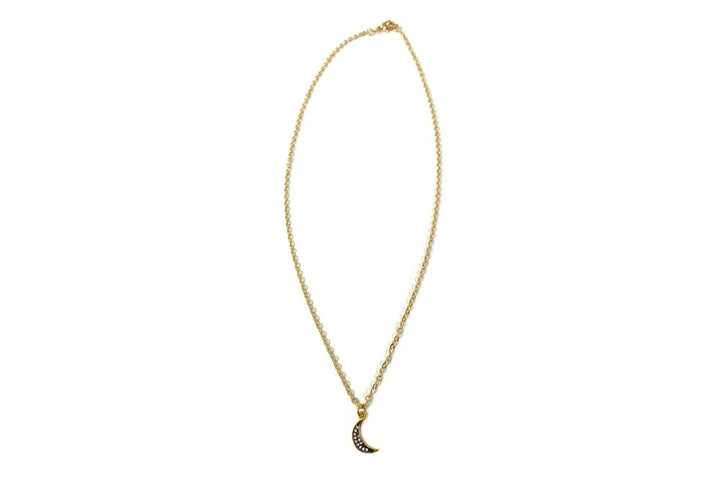 Rachel Nathan Black Pavé Moon Mini Necklace