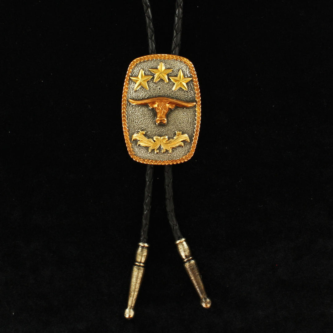Crumrine Copper Longhorn with Gold Stars Bolo Tie