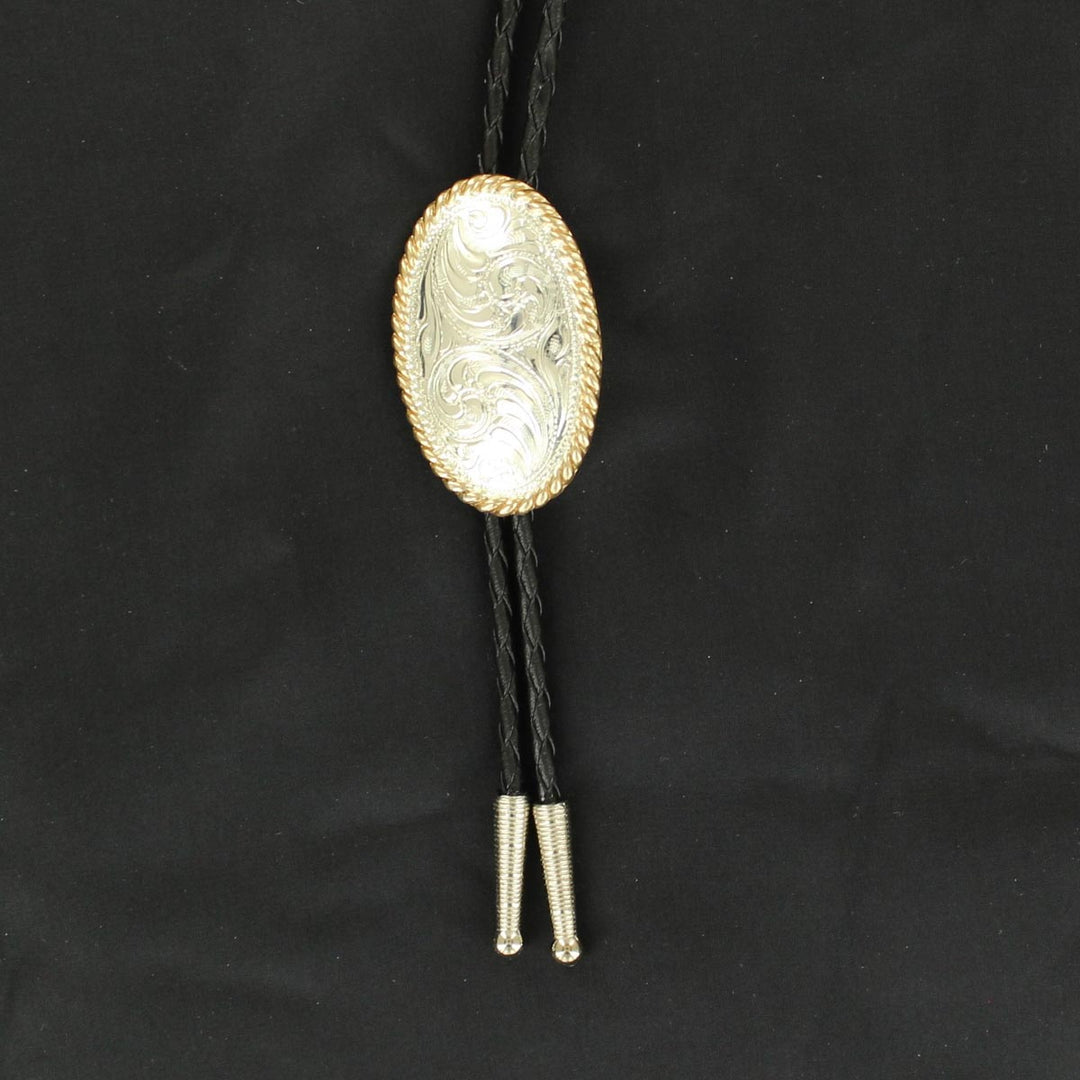 Crumrine Silver Engraved Oval Concho Bolo Tie