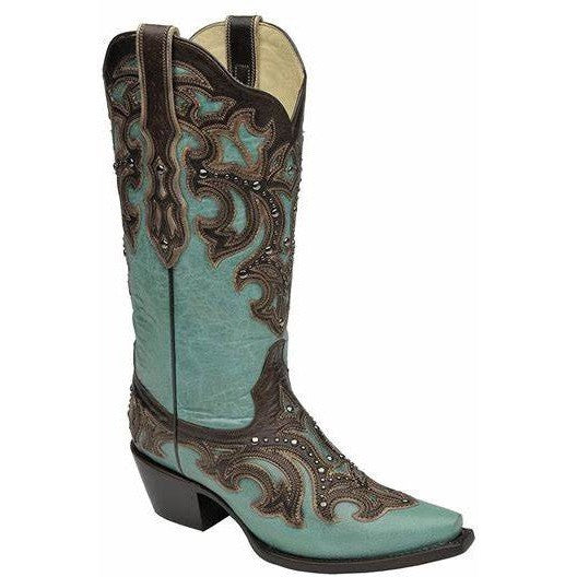 Corral Boots LD Turquoise/Chocolate Inlay & Studs C1184