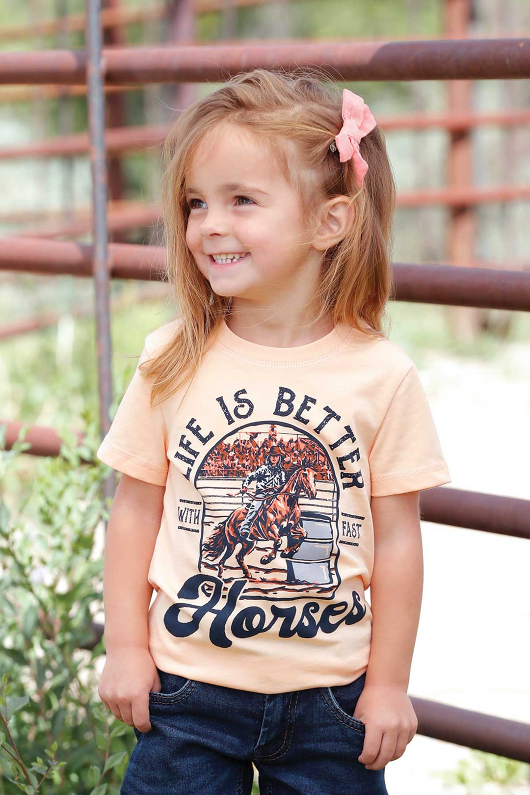 Cruel Girl's Toddler Peach Life is Better with Fast Horses Tee