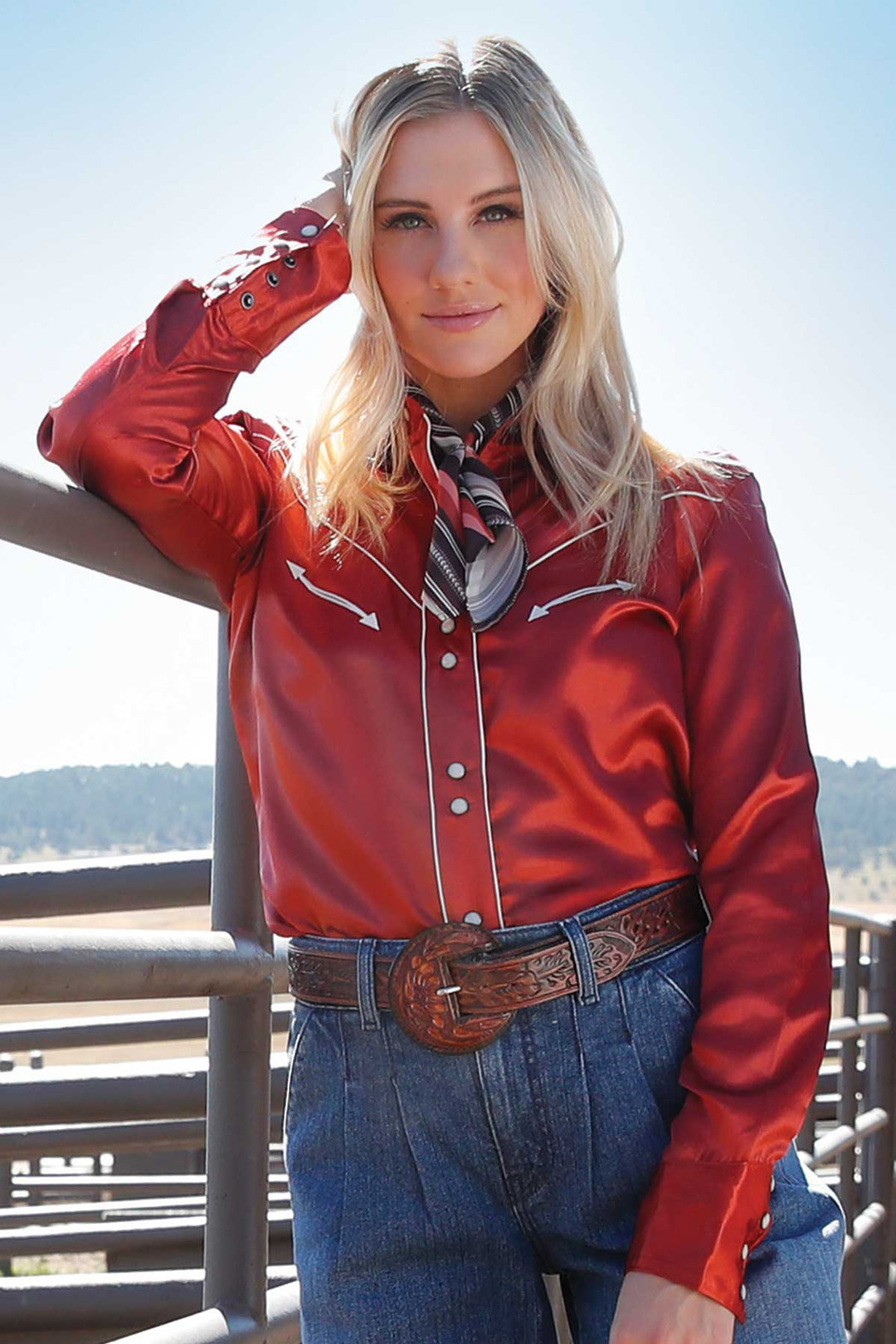 Cruel Women's Red Satin Snap Shirt