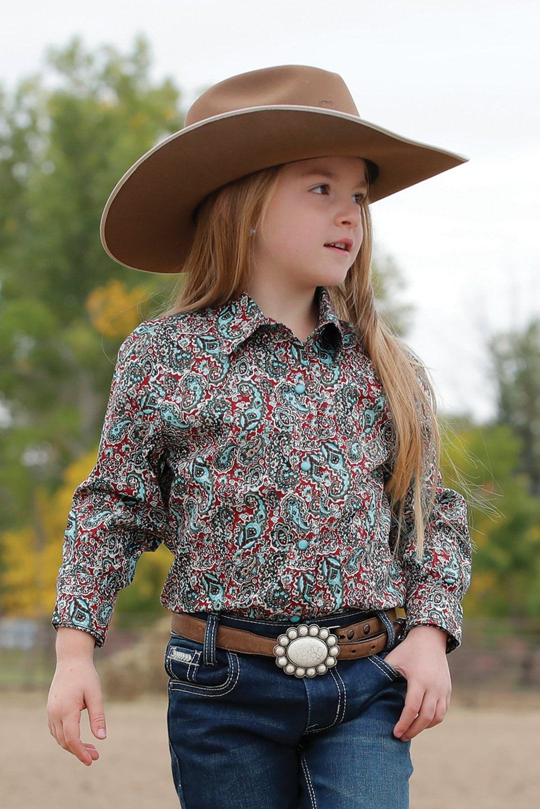 Cruel Girl's Red Paisley Print Snap Shirt