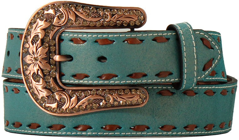 Angel Ranch Women's Chocolate Buckstitch Turquoise Belt