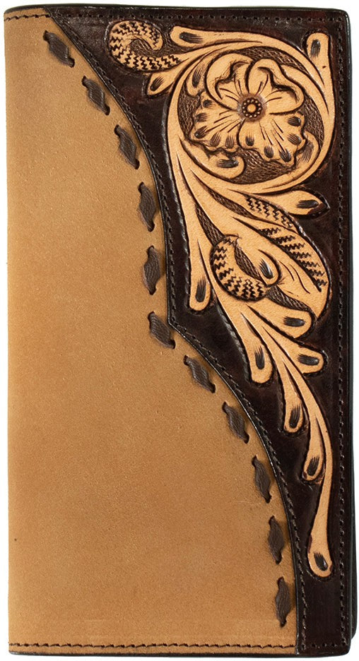 3D Belts Roughout with Tooled Floral Overlay Rodeo Wallet