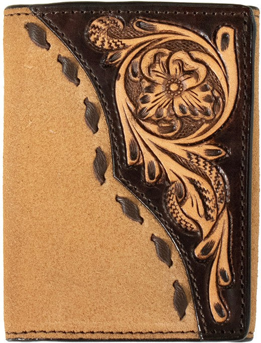 3D Belts Roughout with Tooled Floral Overlay Trifold Wallet