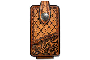 3D Brown Hand Tooled with Calf Hair Underlay Cell Phone Case