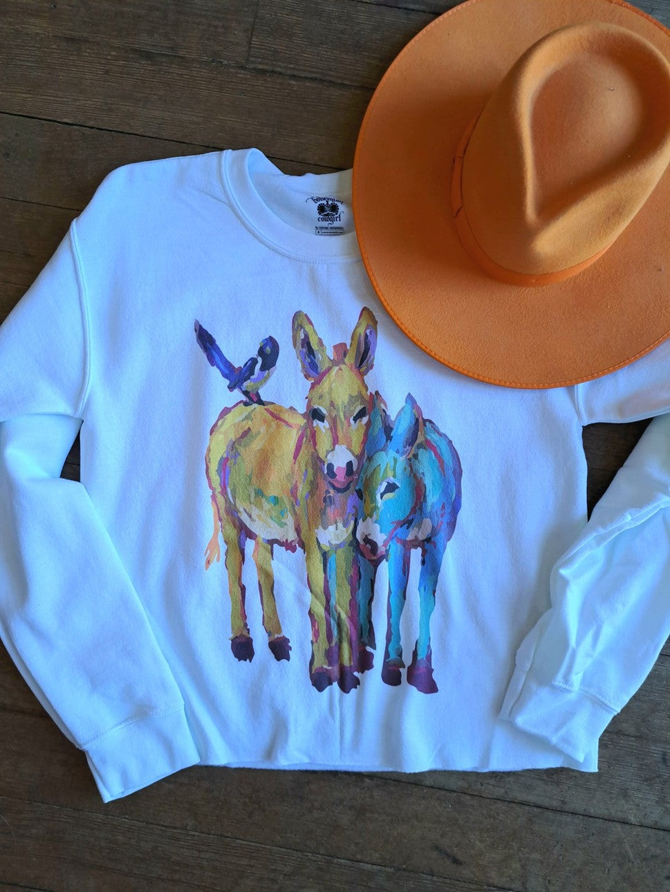 Bohemian Cowgirl Women's White Donkey Buddies Sweatshirt