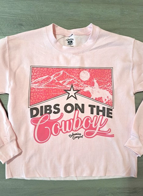 Bohemian Cowgirl Women's Pink Dibs on the Cowboy Cropped Sweatshirt
