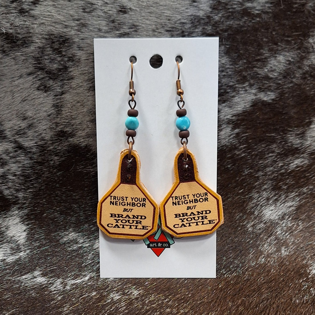 West 20 Brand Your Cattle Leather Ear Tag Earrings