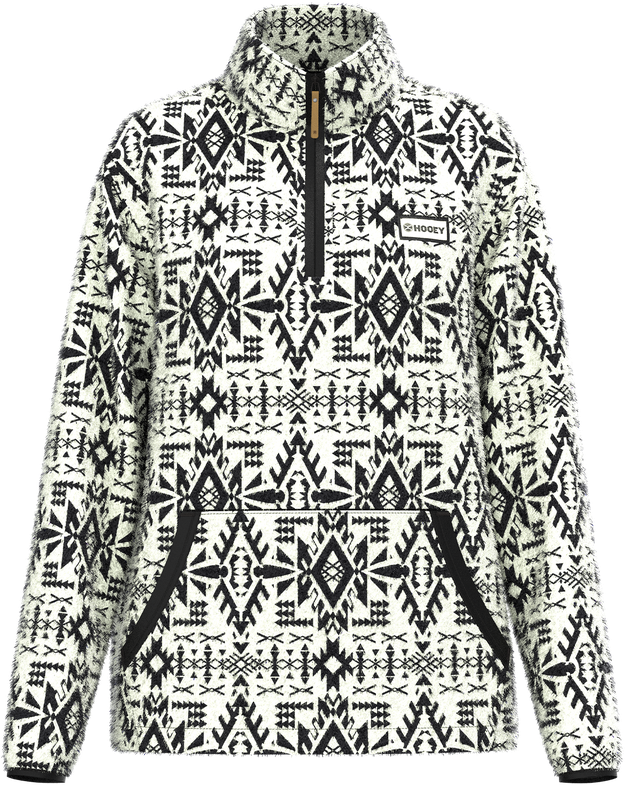 Hooey Women's White and Black Aztec Kodi Fleece Pullover