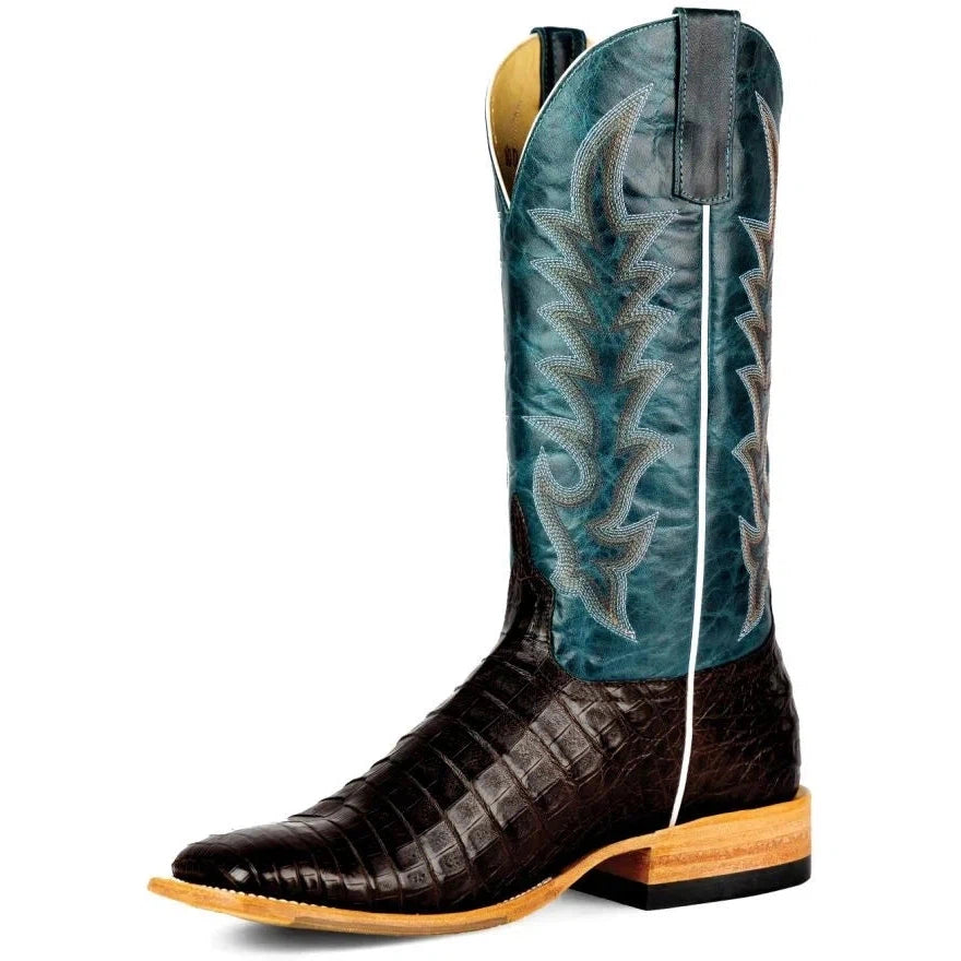 Horse Power Navy Explosion Chocolate Caiman Belly Western Boot
