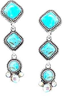 WYO-Horse Turquoise Triple Cascading Stone Earrings
