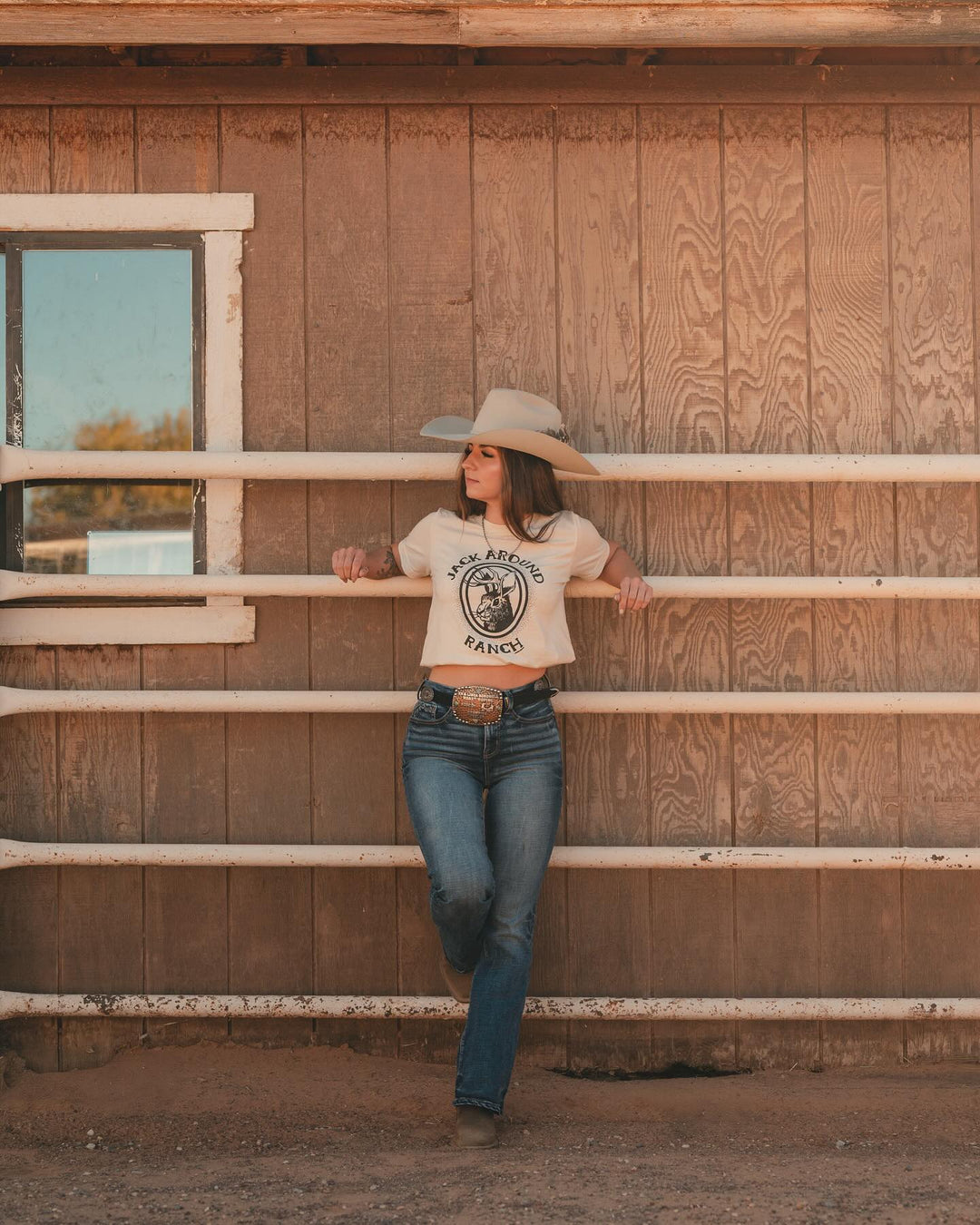 Rodeo Hippie Natural Jack Around Ranch Crop Tee
