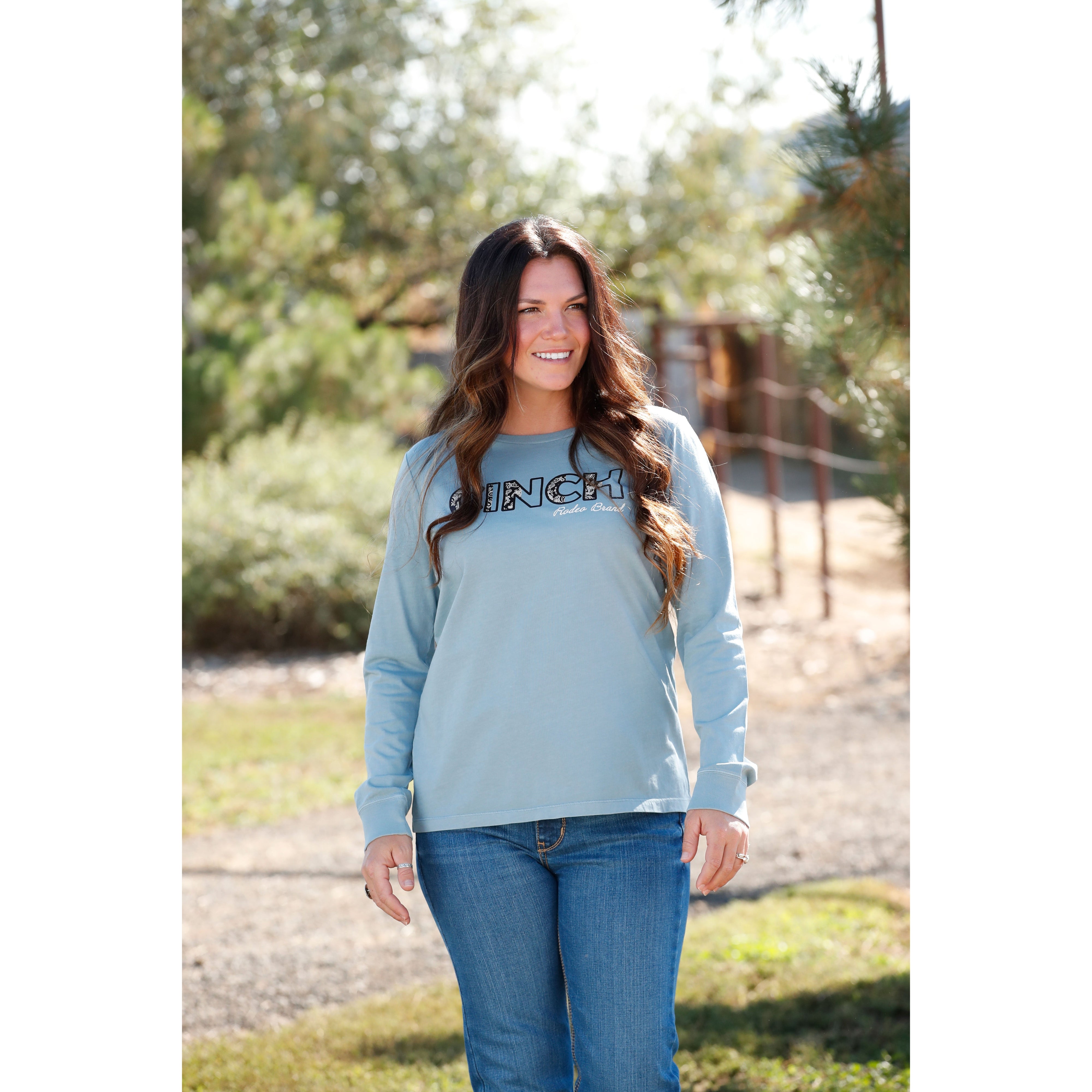 Women's Cinch Long Sleeve Tee - Light Blue