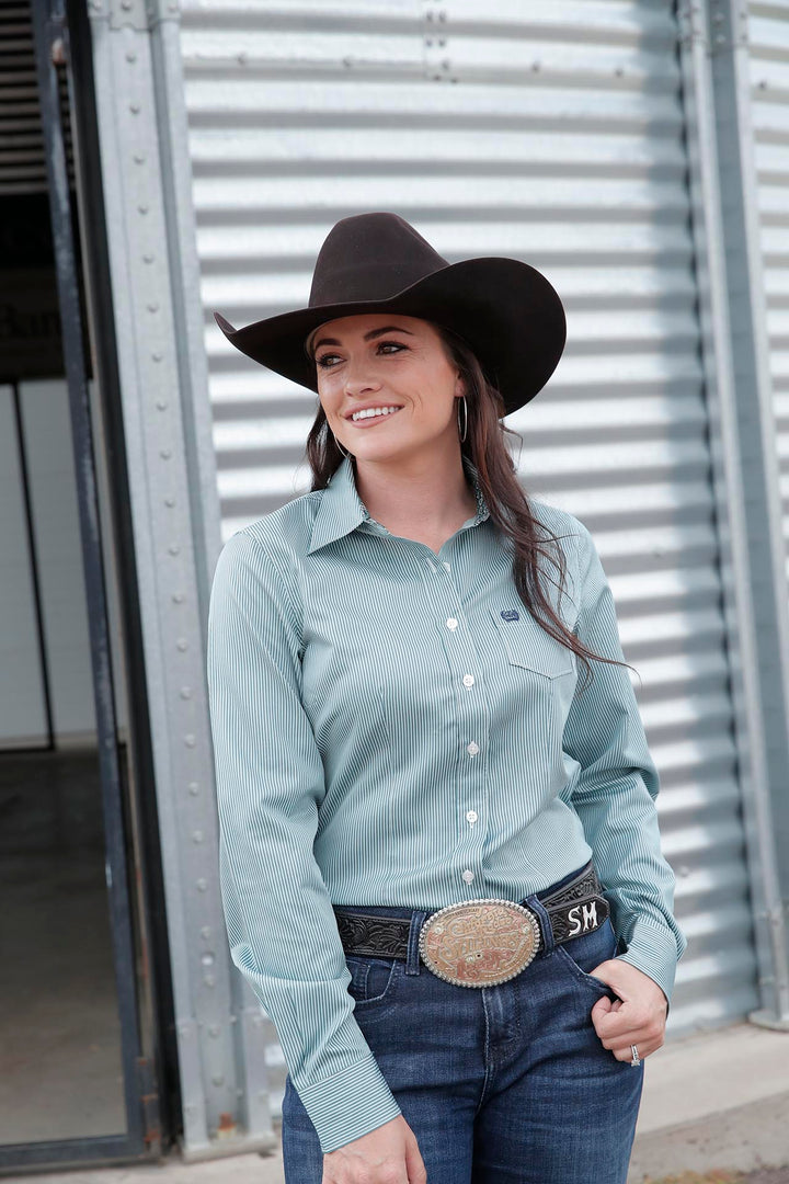 Cinch Women's Teal Stripe Button Down Shirt