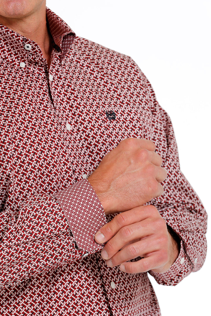Cinch Men's Red and White Geometric Button Down Western Shirt