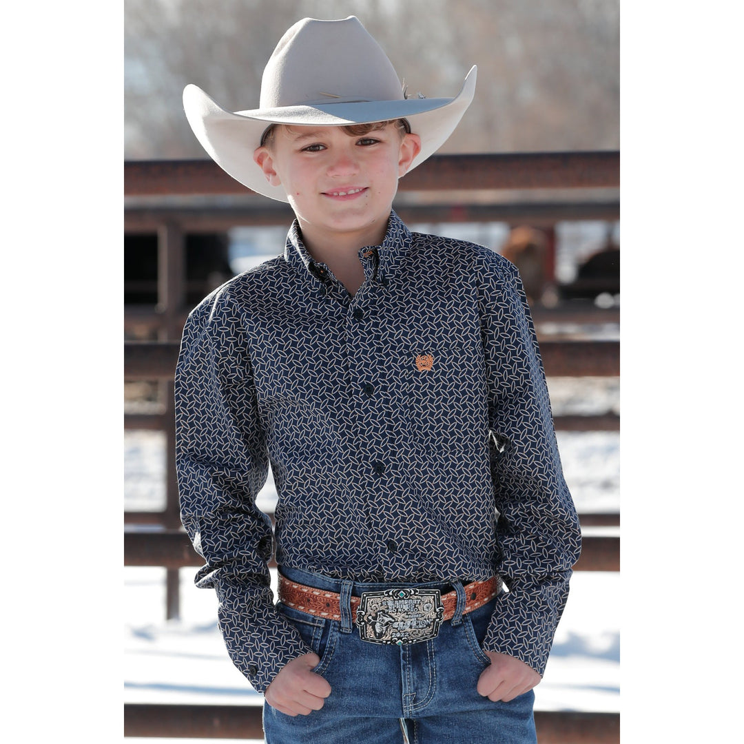 Cinch Boy's Navy Geometric Print Western Shirt