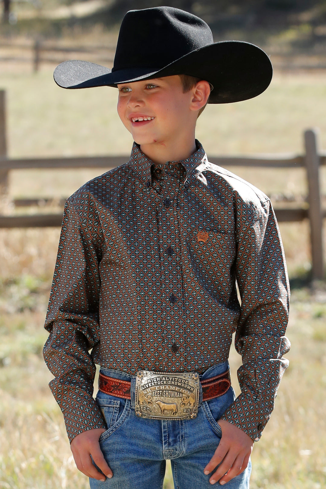 Cinch Boy's Brown Geometric Button Down Shirt