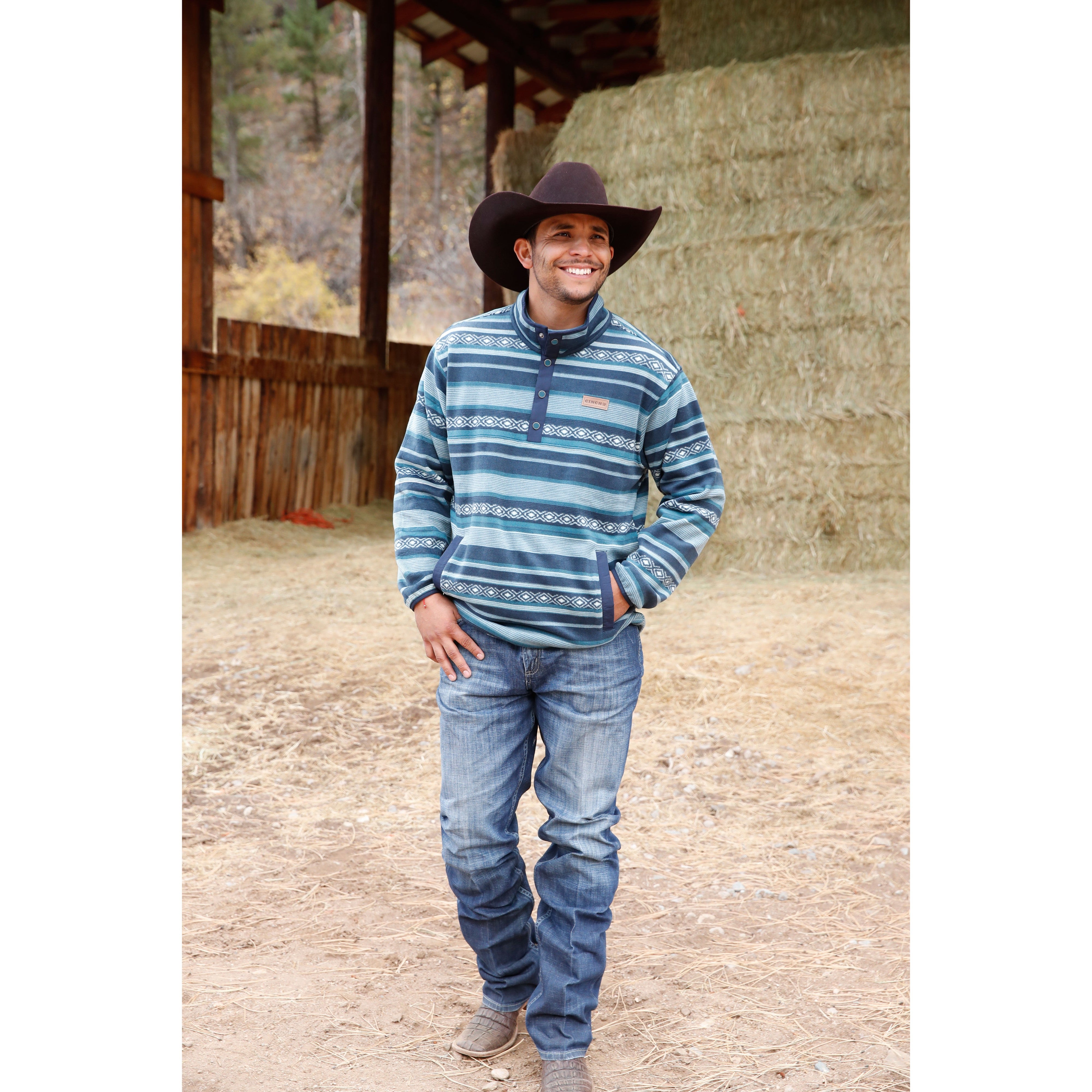 Cinch Men's Green Southwestern Polar Fleece Pullover – West 20