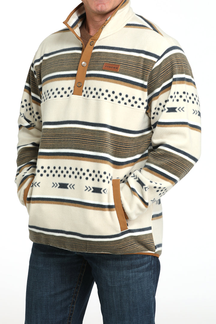Cinch Men's Cream Stripe Polar Fleece Pullover
