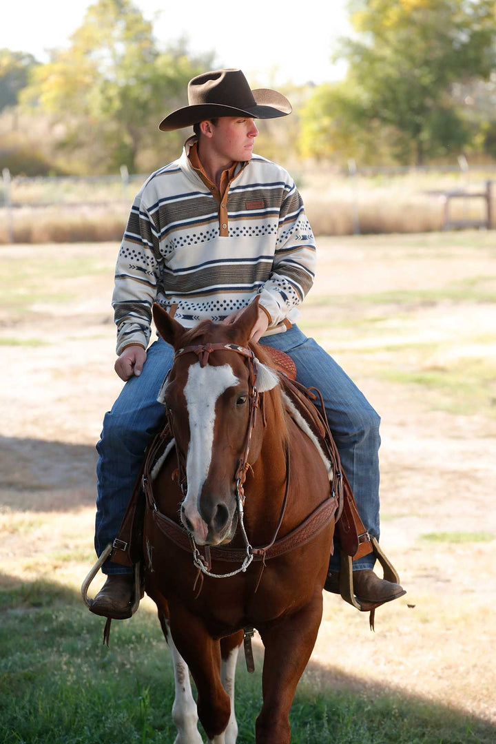 Cinch Men's Cream Stripe Polar Fleece Pullover