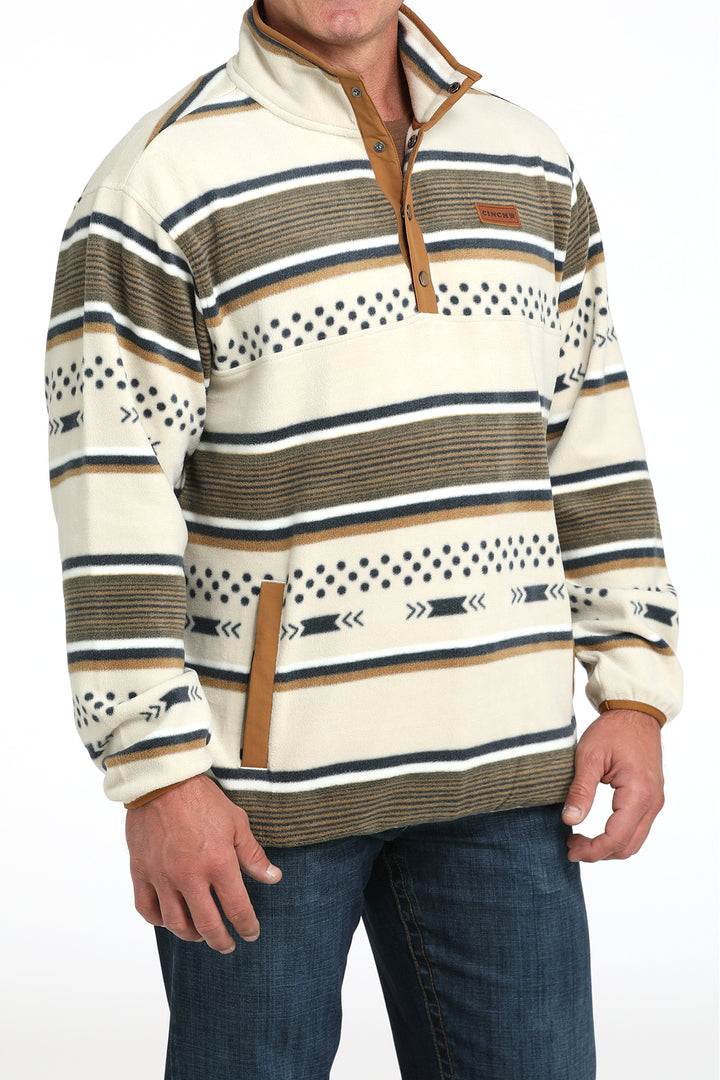 Cinch Men's Cream Stripe Polar Fleece Pullover