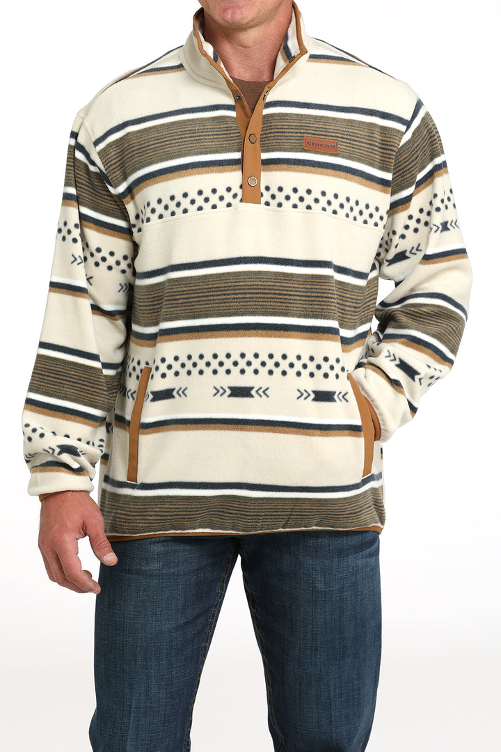 Cinch Men's Cream Stripe Polar Fleece Pullover