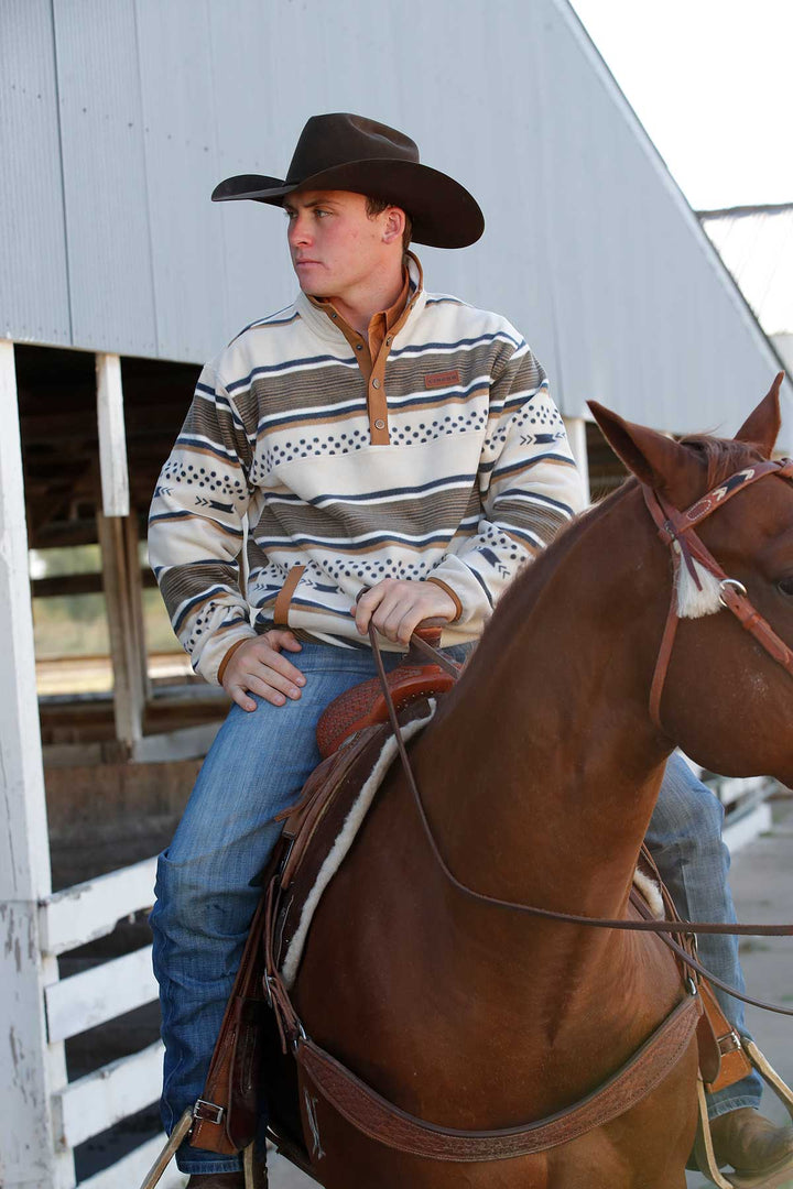 Cinch Men's Cream Stripe Polar Fleece Pullover