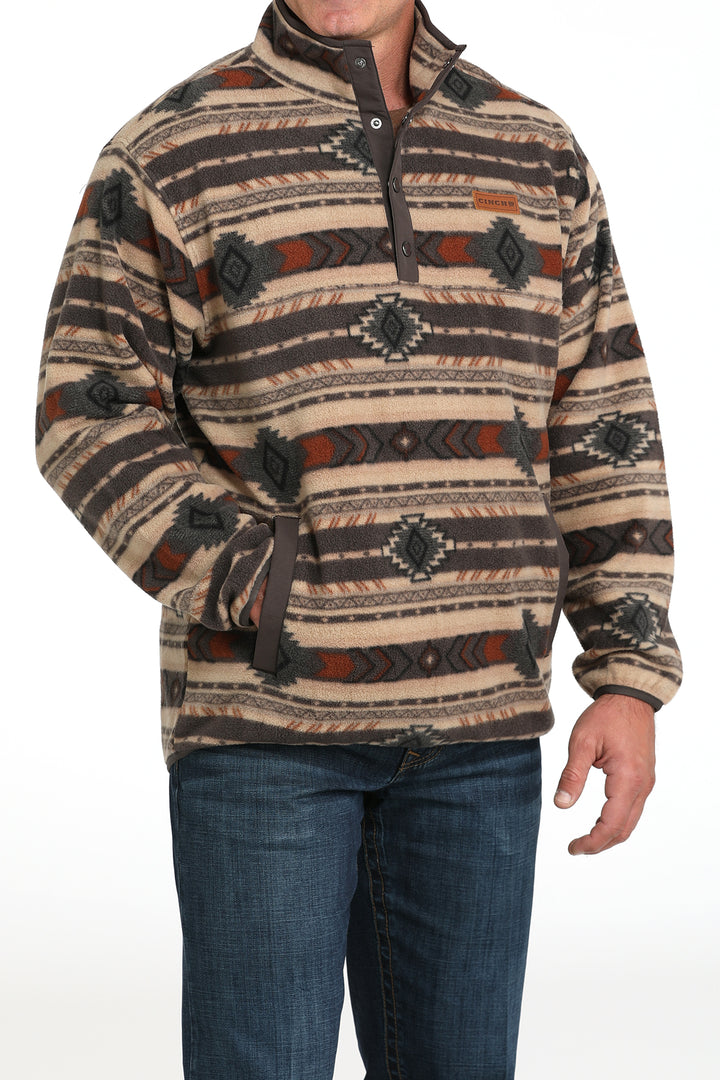 Cinch Men's Brown Stripe Polar Fleece Pullover